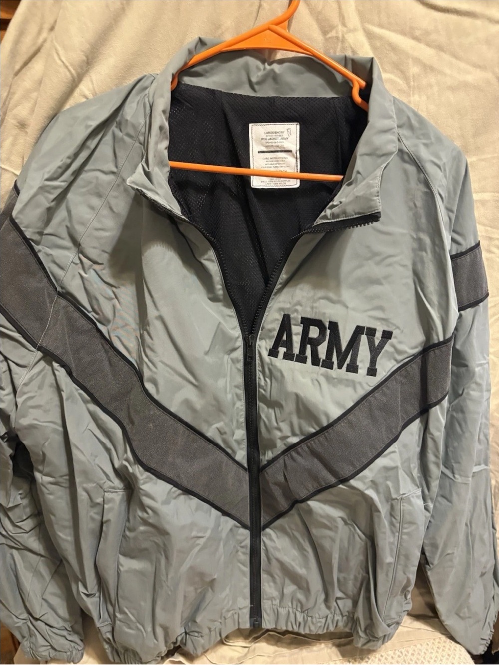 Army Gray Windbreaker Jacket - Military-Inspired Track Top Size Large
